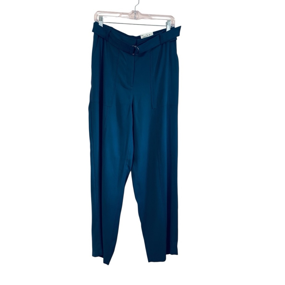 Nine West Women Belted High Rise Cargo Pant Tapered Blue Size Medium Office NWT